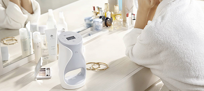 Personal ageLOC Me device on a vanity.